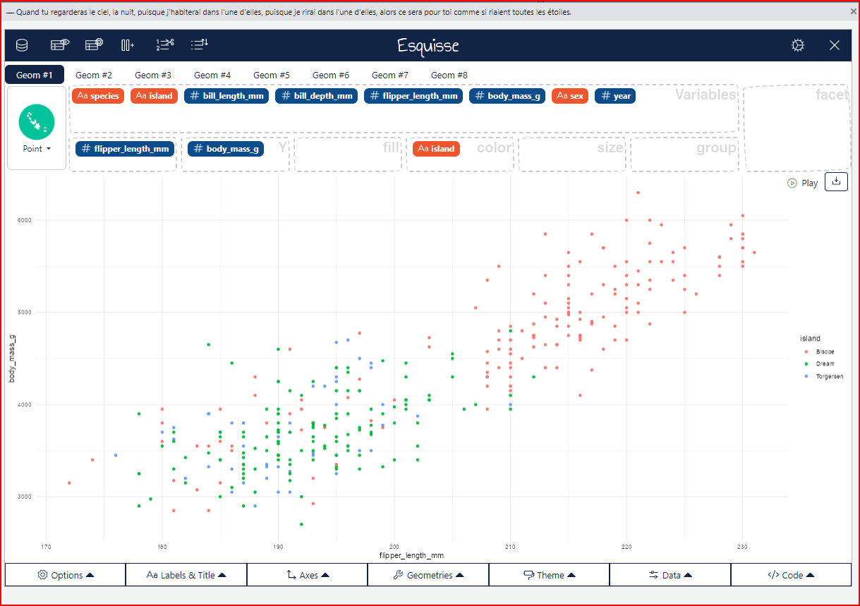 On the top you see I have selected X, Y and the fill variables and the plot is quickly produced right below