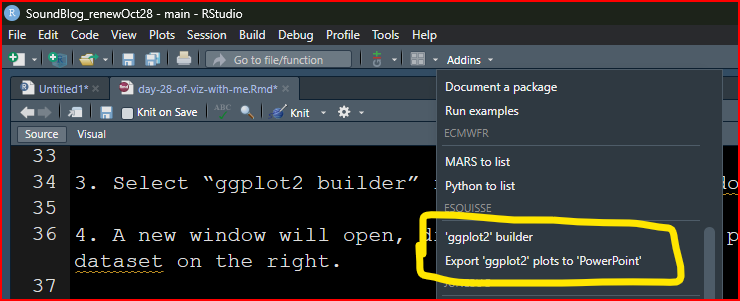 Selecting ggplot2 builder from esquisse add-in